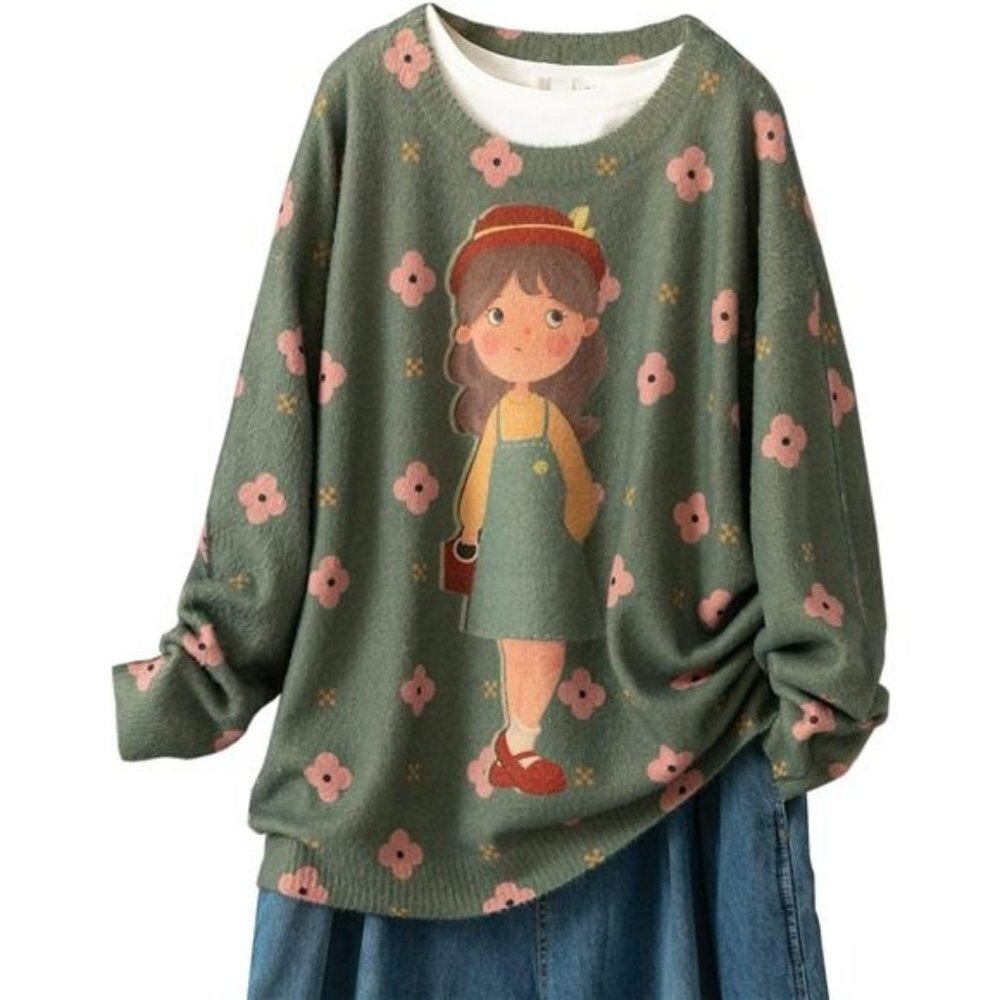 Oversized Pullover Sweaters Women Sweater Graphic Casual Loose Long Sleeve Knit